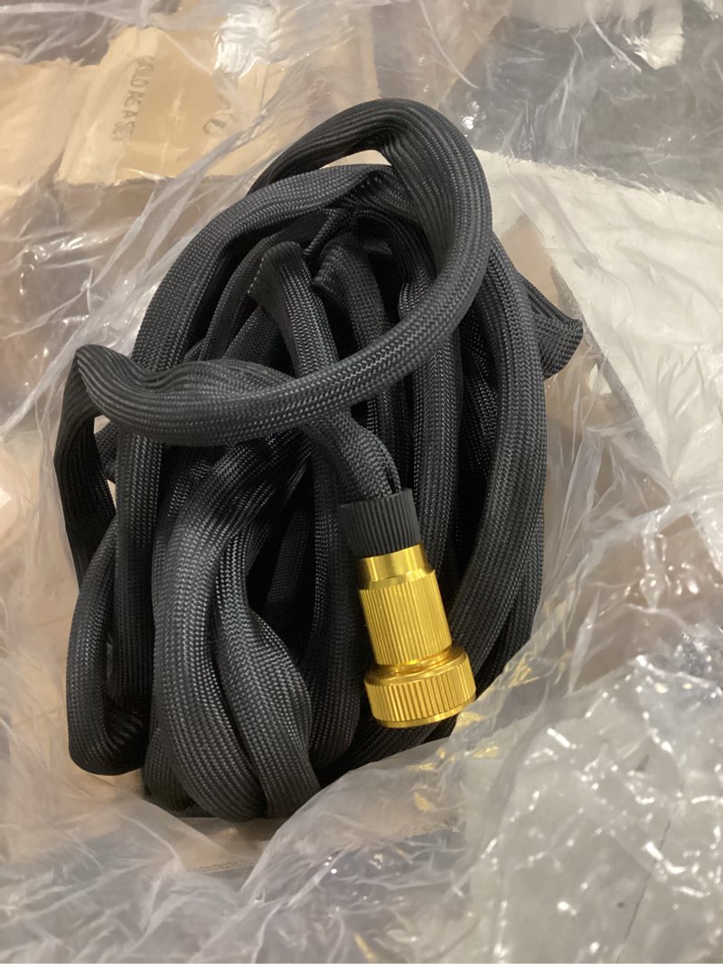 Condition photo showing Good Condition for flexible garden hose 50 ft, ultra lightweight water hoses 50ft w/10 function sprayer and 3/4" brass fittings, kink-free, sturdy, abrasion resistant for yard, lawn, outdoor and gardening(black) 50ft black