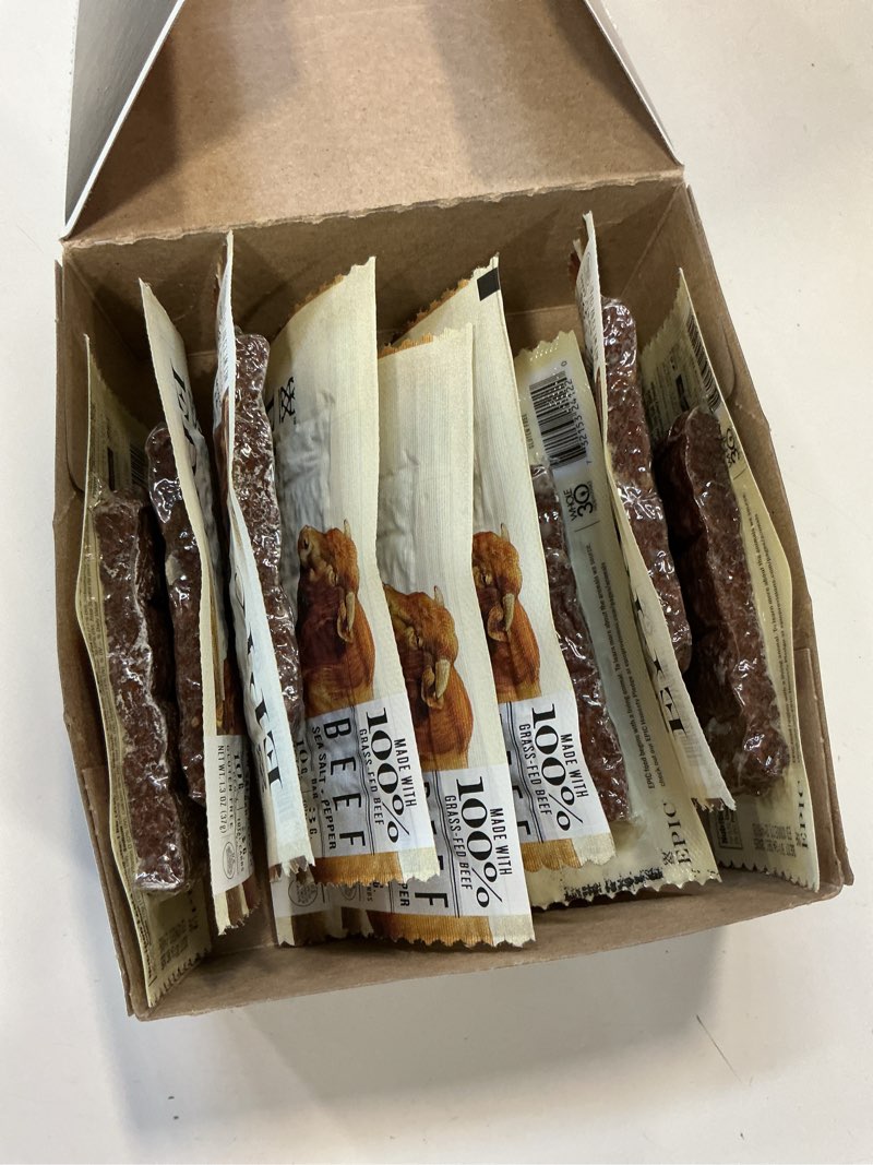 Condition photo showing Good Condition for (Best by 24/DEC/2025) EPIC Protein Bars, Beef Sea Salt Pepper, Keto and Paleo Friendly, 1.3 oz, 12 ct Beef Sea Salt & Pepper 12 Count (Pack of 1)