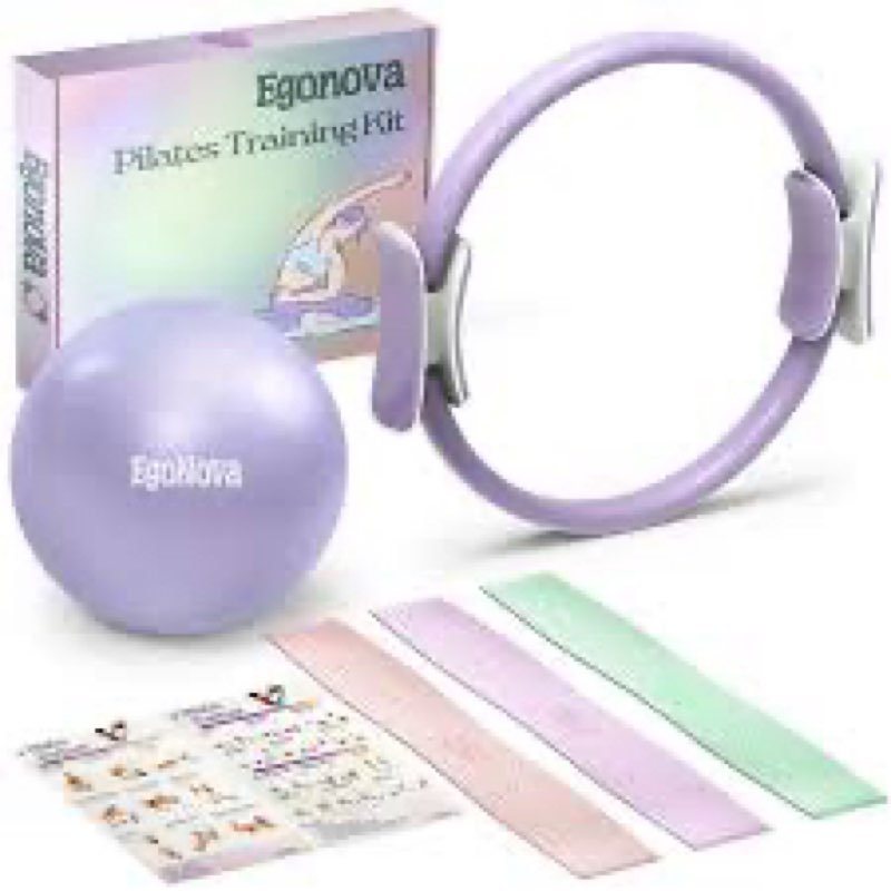 EgoNova Pilates Ring Set: 14-Inch Magic Circle with Dual Padded Handles, Pilates Mini Ball, and Resi