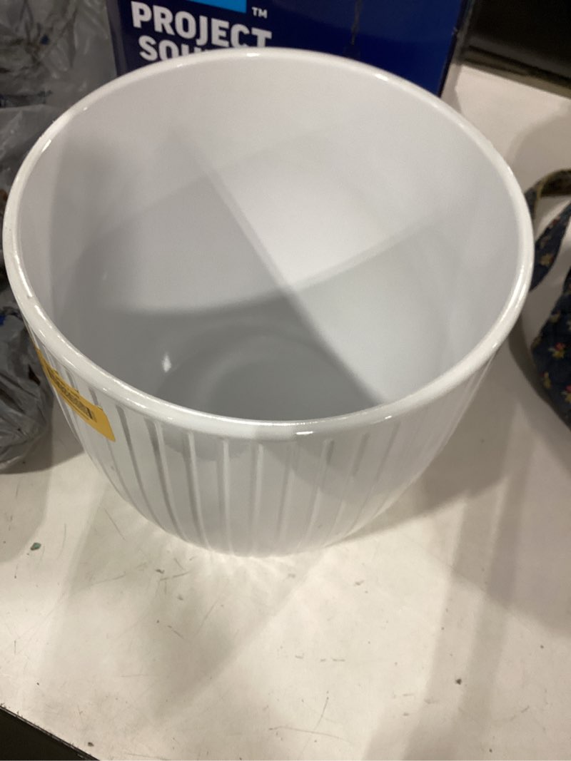 Condition photo showing As Is for allen and roth 9” white ribbed planter