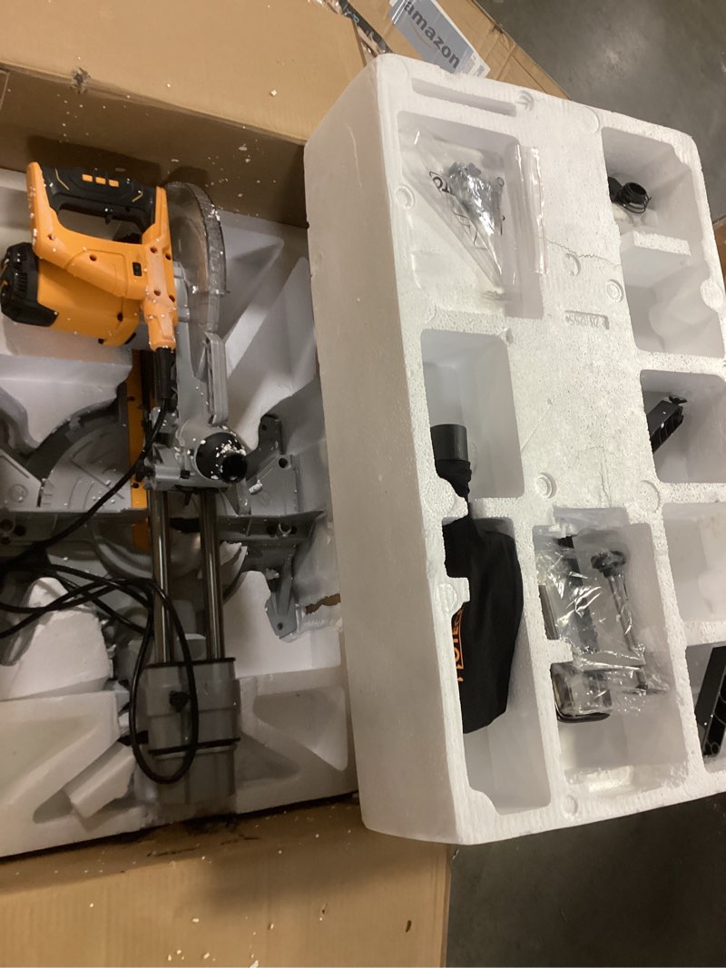 Condition photo showing As Is for Hoteche 10-Inch Miter Saw 15A Sliding Compound Single Bevel Chop Saw with Laser Guide and TCT Saw Blade for Wood and Metal Working 10in Sliding Single Bevel