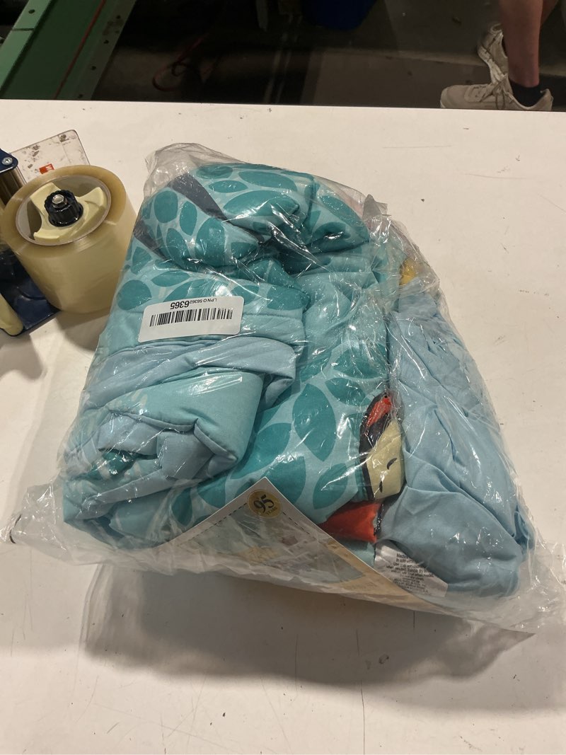 Condition photo showing Good Condition for disney winnie the pooh funny friends aqua, gold, blue and orange, tigger, eeyore and piglet 4 piece toddler bed set - comforter, fitted bottom sheet, flat top sheet, and reversible pillowcase