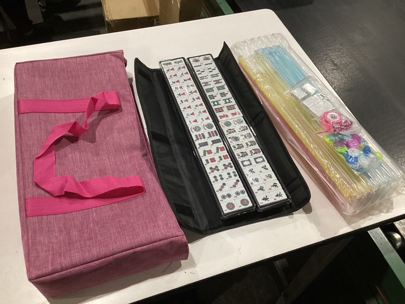 Condition photo showing New/Like New for jongyance american mahjong set, 166 white tiles with pink bag, 4 all-in-one rack/pushers, mah jongg game set (mah-jongg, majiang,ma jong)