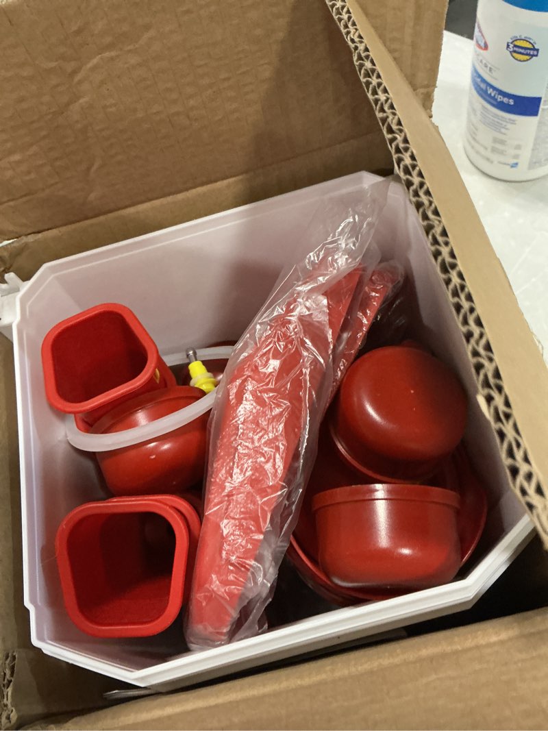 Condition photo showing Good Condition for chicken feeder and waterer set 2 gallon/17.6 pounds, automatic chick feeder and waterer set no waste, poultry feeder large for hens/ducks/poultry red