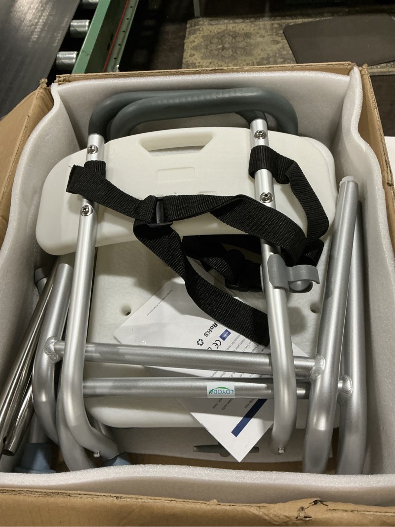 Condition photo showing As Is for Sliding Shower Chair with Swivel Seat, Tub Transfer Bench for Elderly & Disabled, Adjustable Shower Chair with Arms & 350lb Capacity