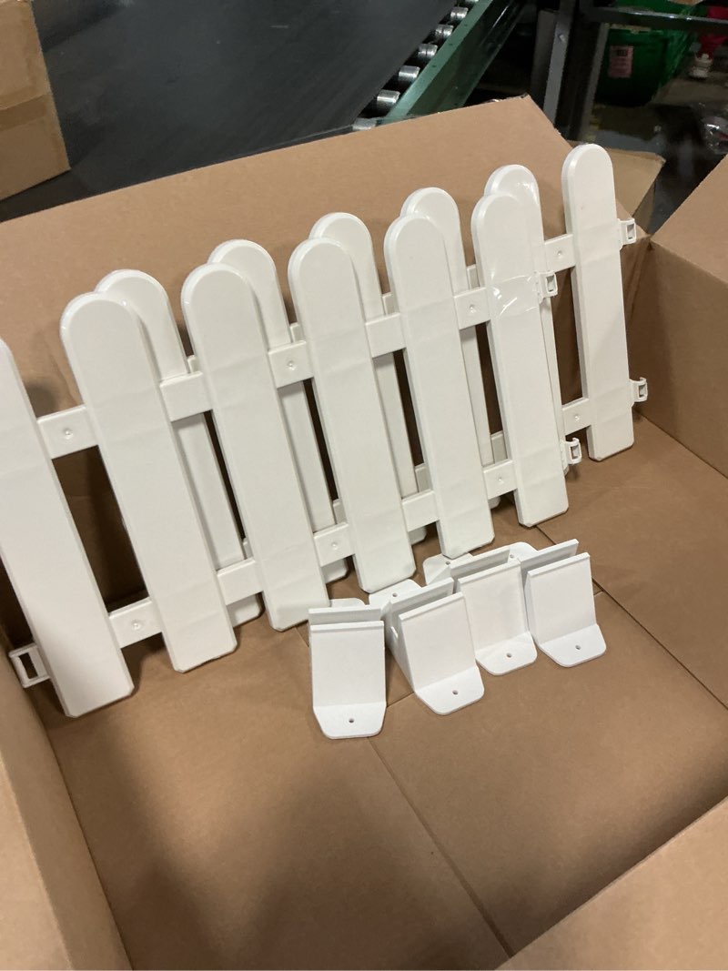 Condition photo showing As Is for Angoily 2PCS White Plastic Picket Fence for Christmas Xmas Tree Wedding Party Decoration, Garden Border Edging for Grass Lawn Landscape, Pathways (50 X 30CM)
