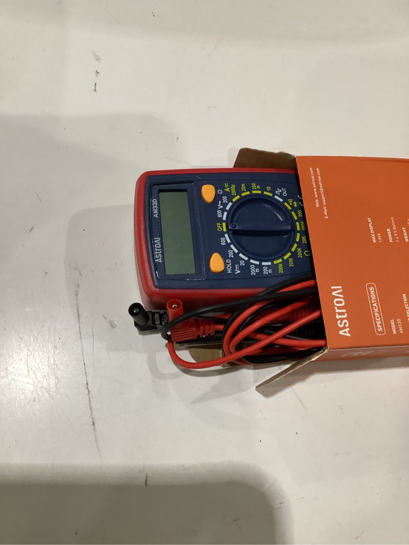 Condition photo showing As Is for astroai digital multimeter tester 2000 counts with dc ac voltmeter and ohm volt amp meter; measures voltage, current, resistance, continuity and diode, blue