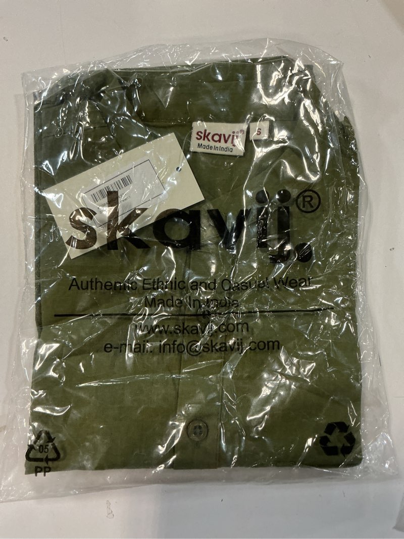 Condition photo showing New/Like New for skavij men’s pure cotton short kurta with chest pocket - solid eid & ramadan ethnic tunic small olive green