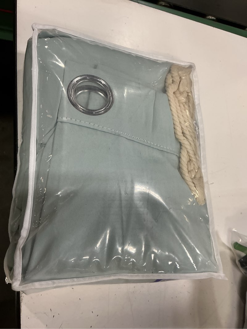 Condition photo showing New/Like New for anytime home curtains blackout and sheer layered solid window curtain panel pair with grommet top, 52wx108l,light blue 52"w x 108"l (pack of 2) light blue
