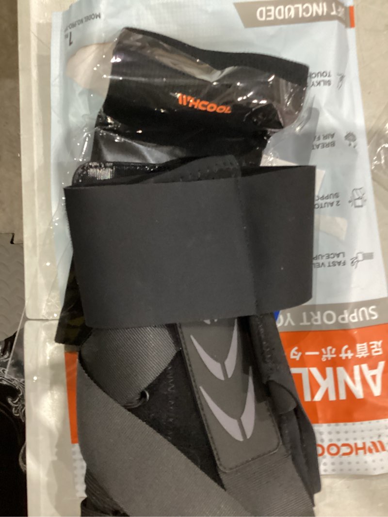 Condition photo showing New/Like New for whcool slim-fit ankle brace for sprained ankle, quick lace up ankle support for women men with 2 auto-shaped pads, air fabric cool ankle stabilizer for injury recover, running,sports, m(12”-13”) orange/black-m(ankle:30-33cm)