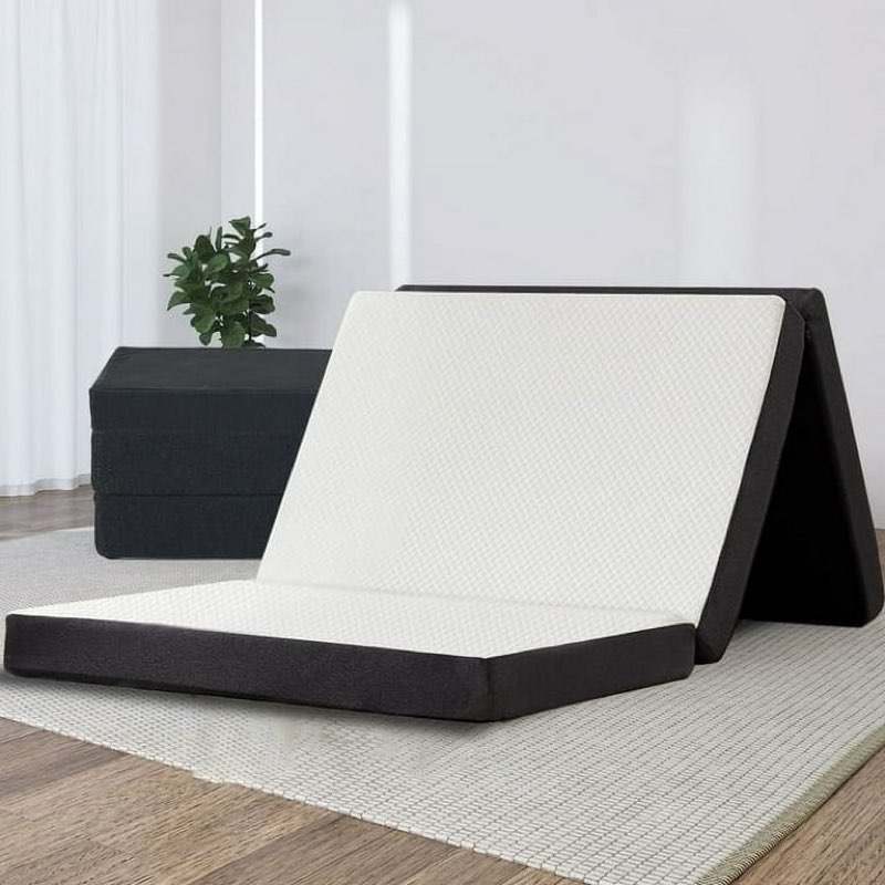 twin tri-fold memory foam mattress with cover, twin size folding mattress topper for camping