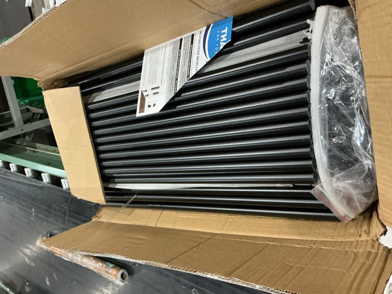 Condition photo showing As Is for 105 pack 26 inch aluminum balusters for deck railing,black round metal spindles for staircase,3/4" diameter hollow deck ballasters with screws and connectors for railing fencing porch stair spindles 26in 105