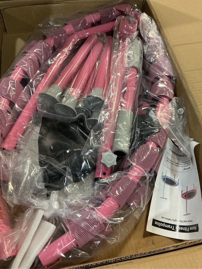 Condition photo showing New/Like New for Foldable Mini Trampoline, 40" Rebounder Trampoline for Adults & Kids, 450lbs Capacity with T-Shaped Adjustable Bar, Indoor Fitness Workout Exercise Equipment Pink