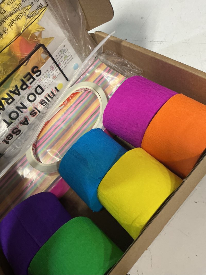 Condition photo showing Good Condition for frienda easter decorations 300 sheets colorful paper chains strips and 492 ft crepe paper streamers, 52.8ft gold star garlands backdrop for wedding birthday party decorations diy crafts