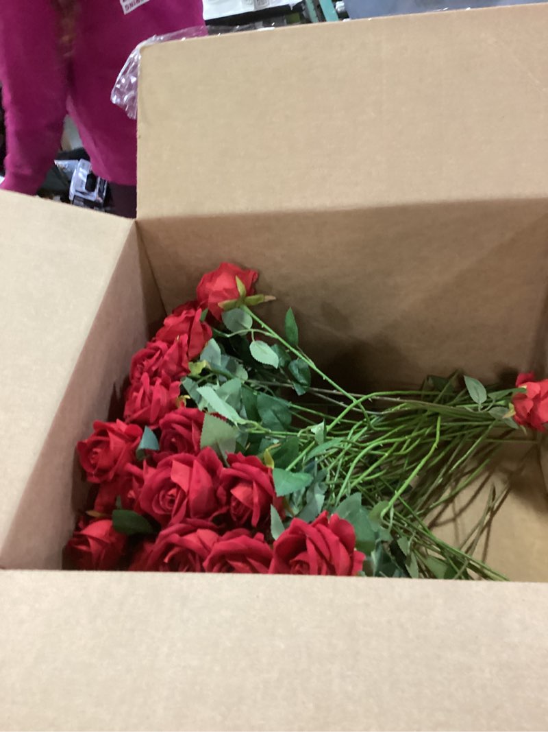 Condition photo showing As Is for 60 Pcs Artificial Roses Bulk Velvet Silk Roses Red Rose Flowers for Wedding Centerpieces Bridal Bouquet Mohter's Day Valentine's Day Christmas Home Decor (60, Red) Red 60