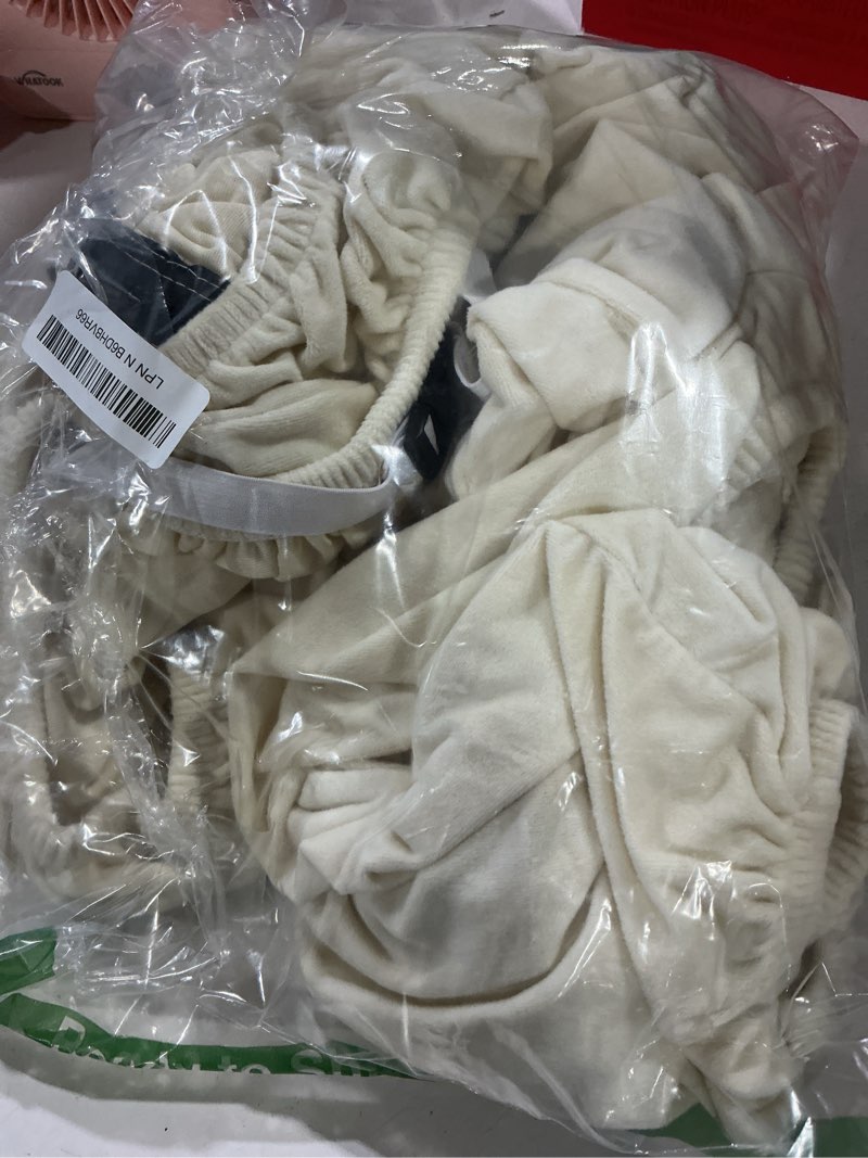 Condition photo showing As Is for havawish large dining room chair seat covers with armrest dining chair slip covers protectors(6 pcs,beige white) beige white 6