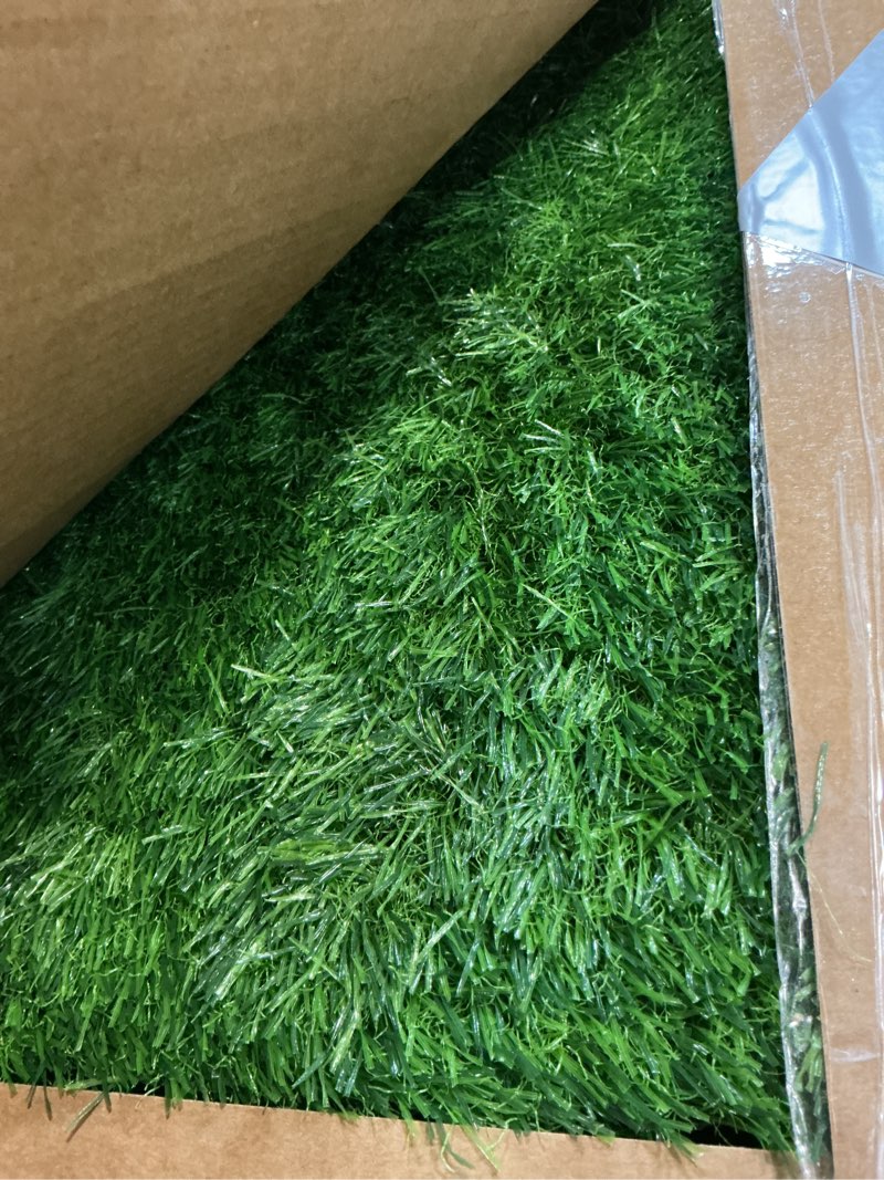 Condition photo showing Good Condition for dog grass pad with tray, 34''x23'' large artificial turf grass potty, reusable puppy pee pads for dogs, portable dog litter box for indoor/outdoor potty training toilet