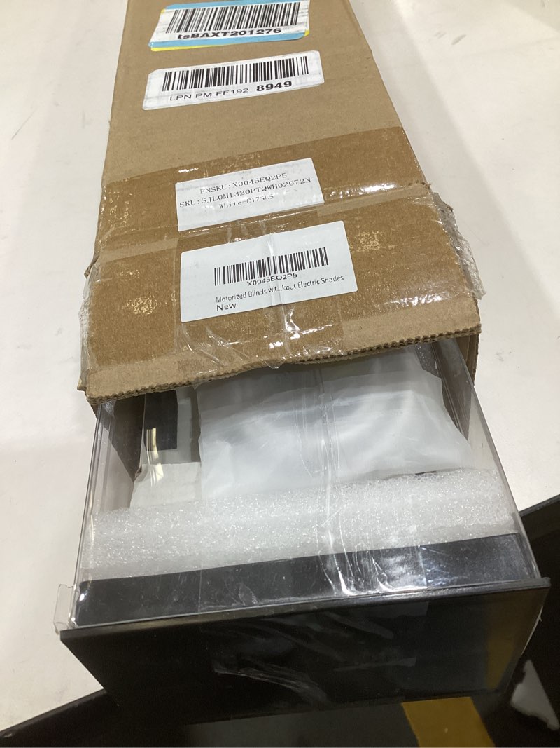 Condition photo showing As Is for Motorized Blackout Electric Blinds with Remote, Solar Panel, Alexa Compatible - White, 20 x 72 A1-white 20"W x 72"H