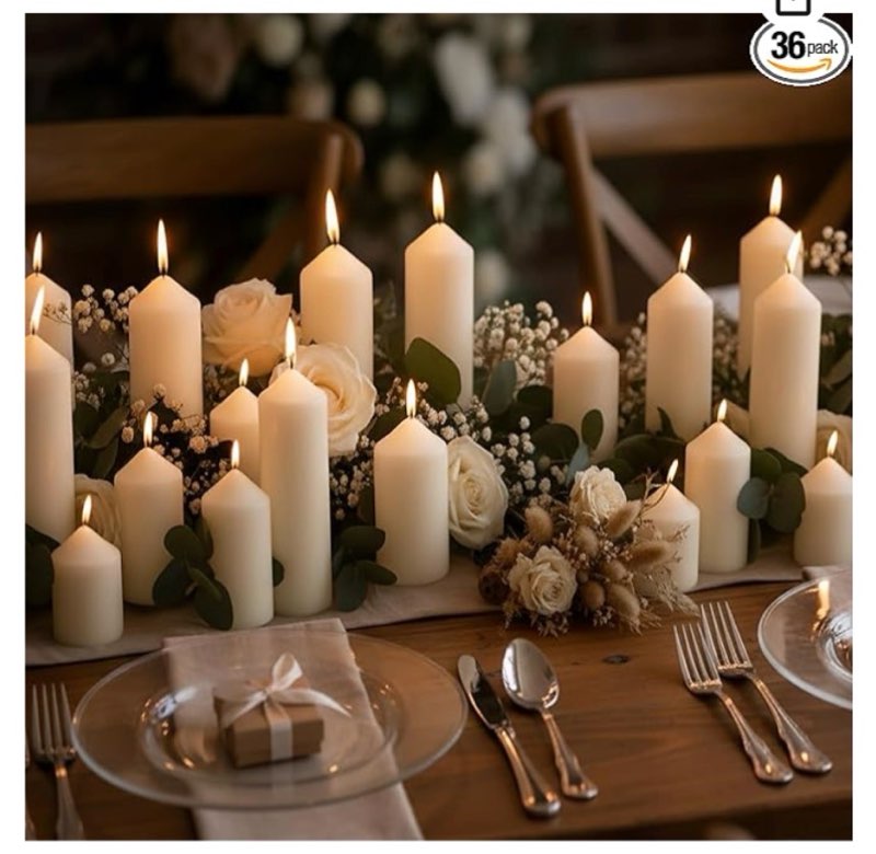Veiuwa 36 Pack Ivory Pillar Candles Bulk Set, 2x3 2x6 2x8 Inch - 12 Each Size, Dripless Smokeless Cl