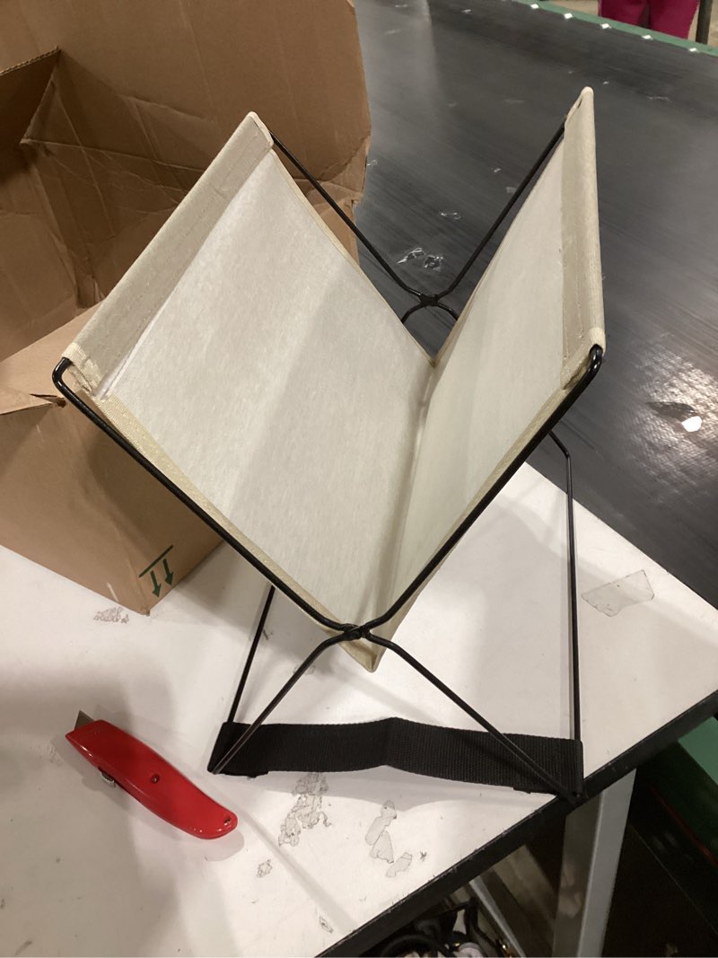Condition photo showing Good Condition for Floor Magazine Rack with Fabric Lining, Modern Metal Magazine Holder and Book Basket, Freestanding Decorative Magazine Stand for Living Room or Bedroom