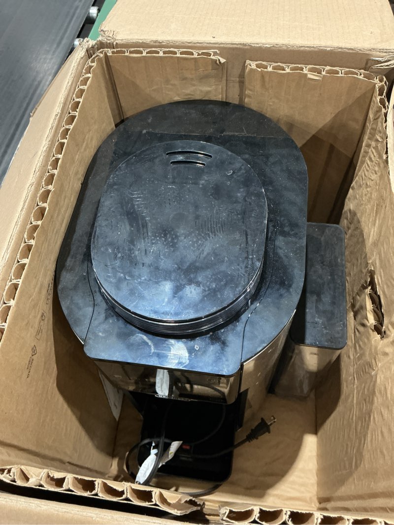 Condition photo showing As Is for de'longhi true brew drip coffee maker, built in grinder, single serve, 8 oz to 24 oz, hot or iced coffee, stainless, cam51025mb