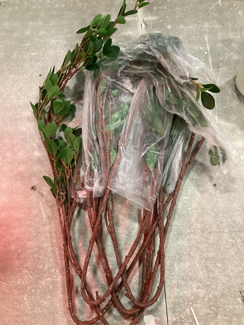 Condition photo showing As Is for sggvecsy 43’’ 6pcs artificial ficus branches faux leaf spray green eucalyptus branches artificial greenery stems fake ficus twig plants for home office wedding vase filler shop decoration 6 pieces