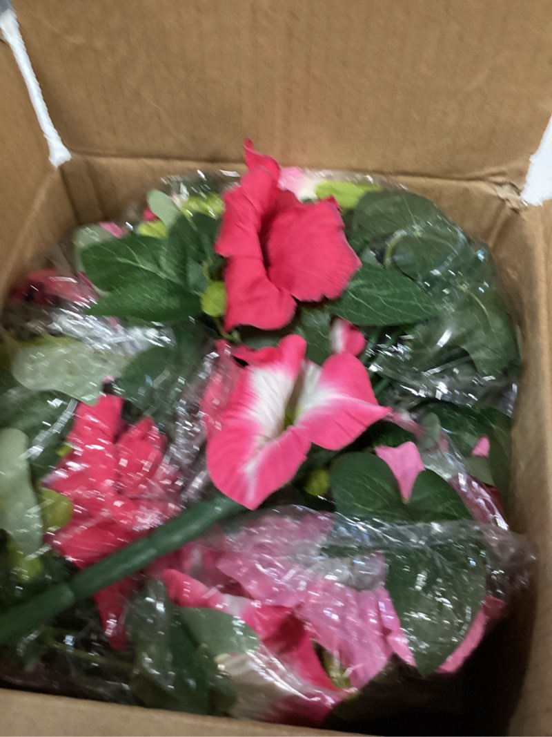 Condition photo showing Good Condition for yastouay artificial flowers for outdoors, 2 pack artificial petunias fake flowers, uv resistant realistic hanging flowers plants for outside porch patio garden spring summer decor(pink) pink 2 pack