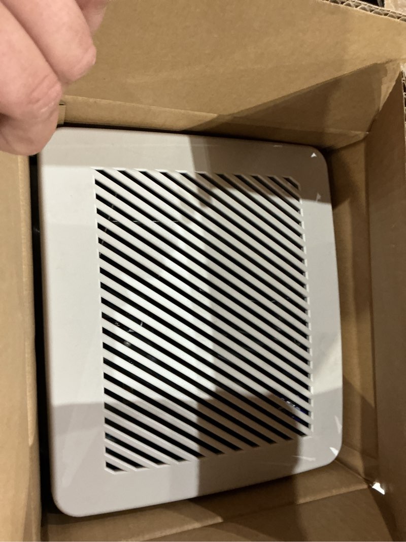 Condition photo showing As Is for bathroom exhaust fan 80cfm 1.5sone, 4inch duct, energy-saving household ventilation fan with humidity sensor, no attic access needed installation, classic white grille 80cfm 1.5sone, 4-inch duct, with humidity sensor
