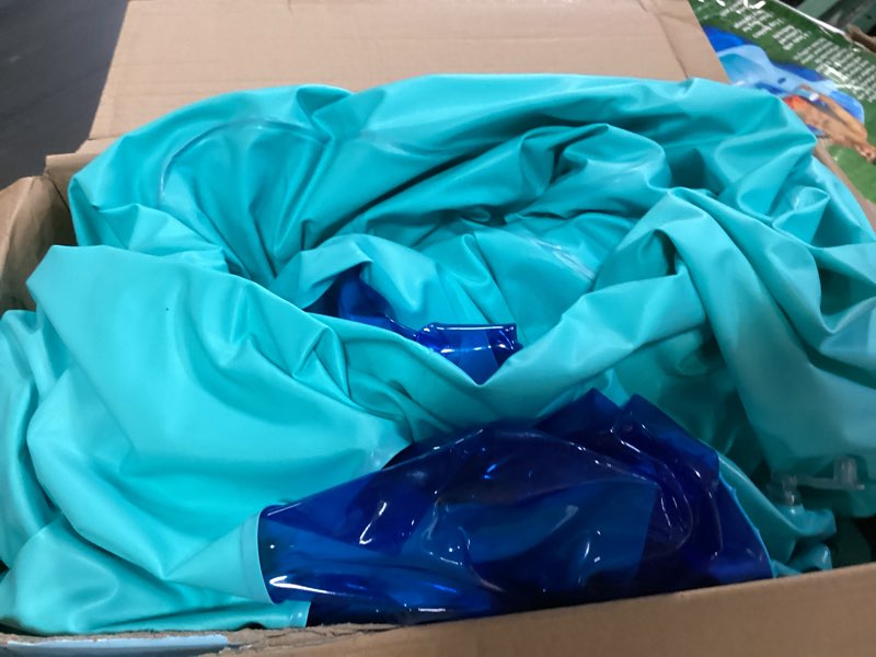 Condition photo showing As Is for bluescape blue deluxe comfort inflatable family swimming pool, 4 seats, square, age 6 & up