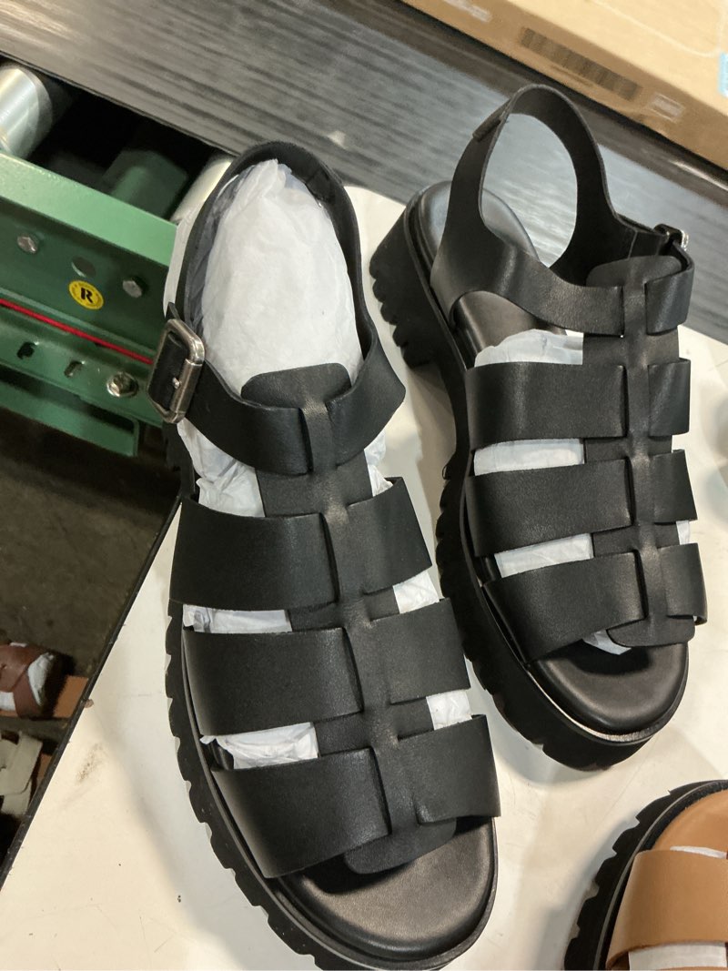 Condition photo showing Good Condition for italian leather lug sole fisherman sandal size 11 black 