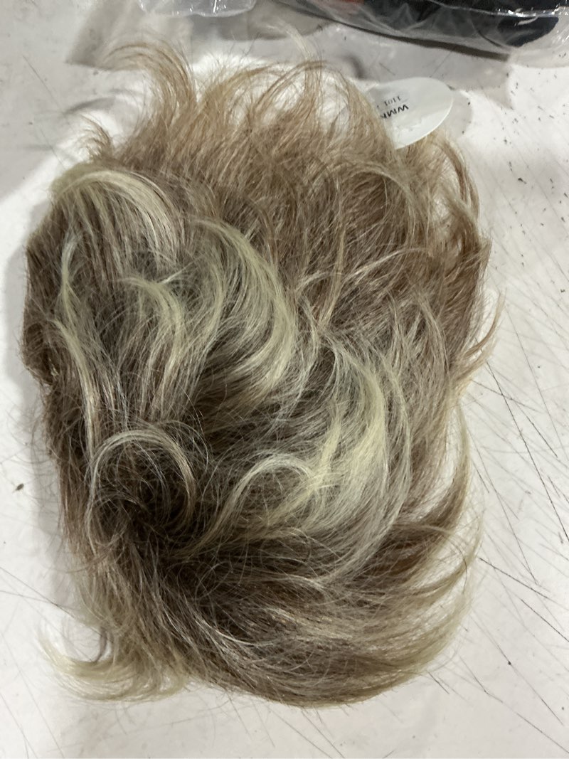 Condition photo showing As Is for tishining layered short blonde pixie wigs for white women dark brown ombre blonde pixie cut wig with bangs synthetic natural looking daily party wig