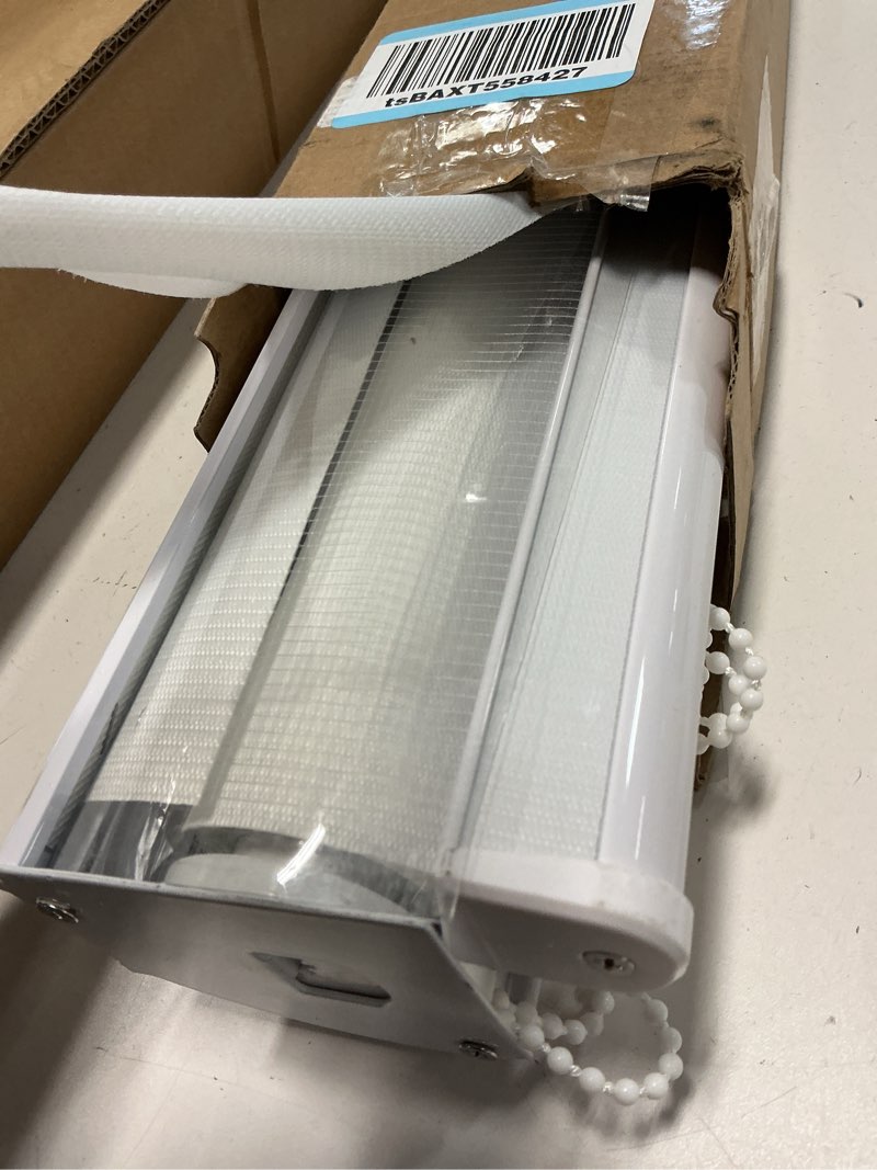 Condition photo showing Good Condition for zebra roller shades, dual layer roll up blind for living room, semi sheer shades window privacy light control for day and night, (maximum height 72inch, white color, width 30 inch) 30"w x 72"h white