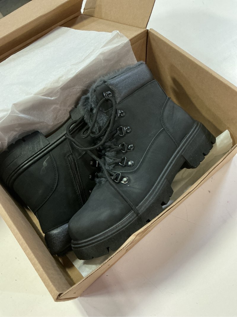 Condition photo showing Good Condition for HEAWISH Women Winter Snow Boots with Fur Lined,Black Low heels Combat Ankle Boots,Non Slip Leather A(7)