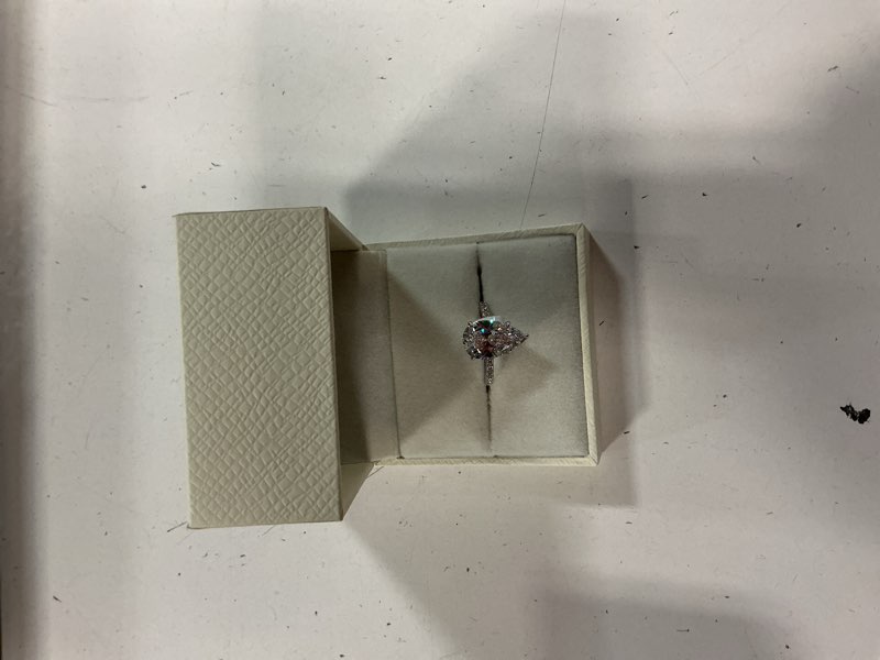 Condition photo showing New/Like New for rodiffy 5.0ct elongated pear shaped engagement rings for women, s925 silver cubic zirconia teardrop promise wedding ring with hidden halo silver 8.5