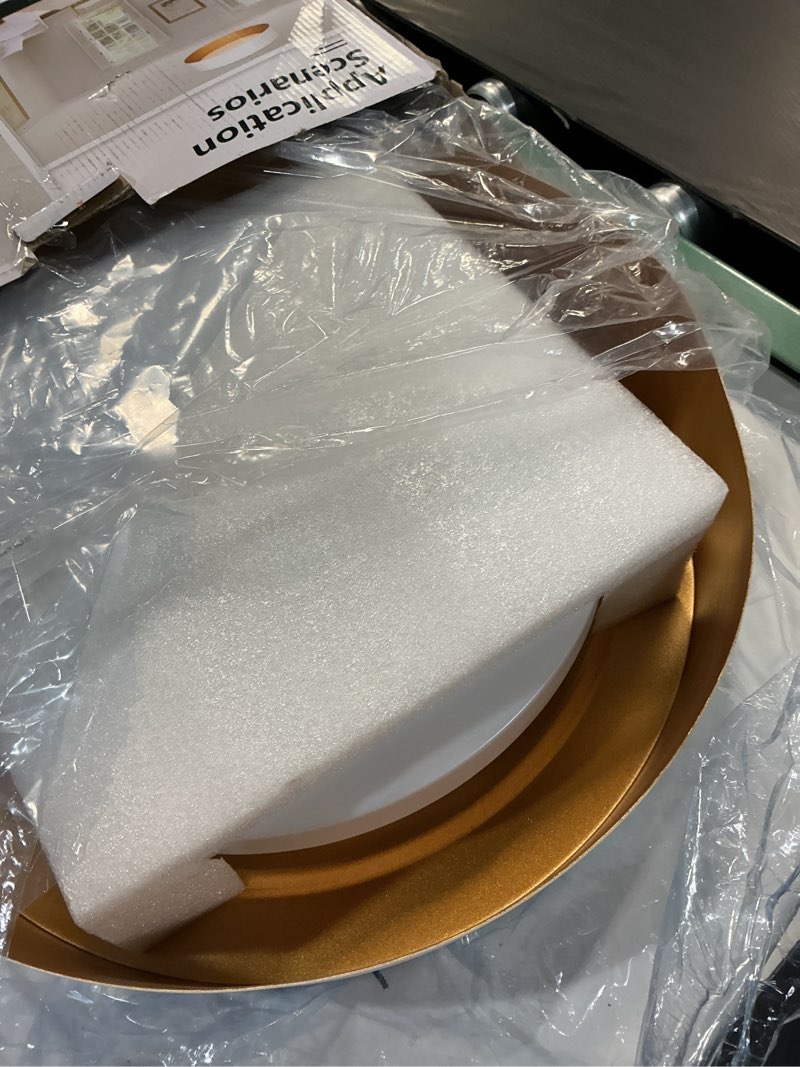 Condition photo showing Good Condition for Bargeni 16.5 inch Dimmable LED Flush Mount Ceiling Light, Matte White with Gold Inside, 3000K/Warm White/30W, Modern Light Fixture for Closet and Hallway Matte White 16.5 Inch-1 Pack