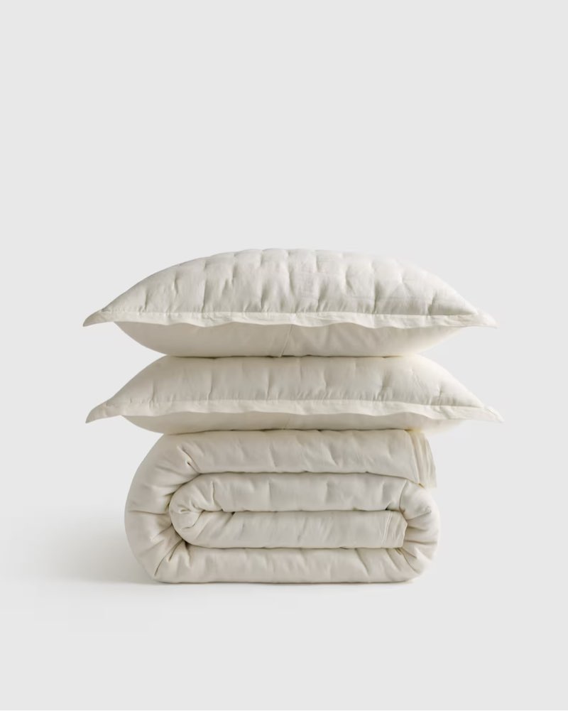 quince european linen dream quilt set color:ivory size king/cal king
