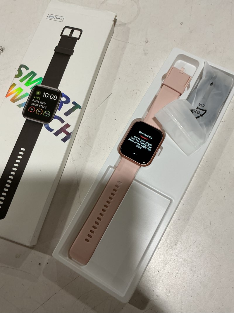 Condition photo showing Working Condition Verified for tensky smart watch for women android & iphone, alexa built-in, 1.8" touch screen fitness tracker with answer/make calls, 3atm waterproof heart rate/sleep/spo2 monitor, pedometer, 100+ sport modes rose pink 1.8