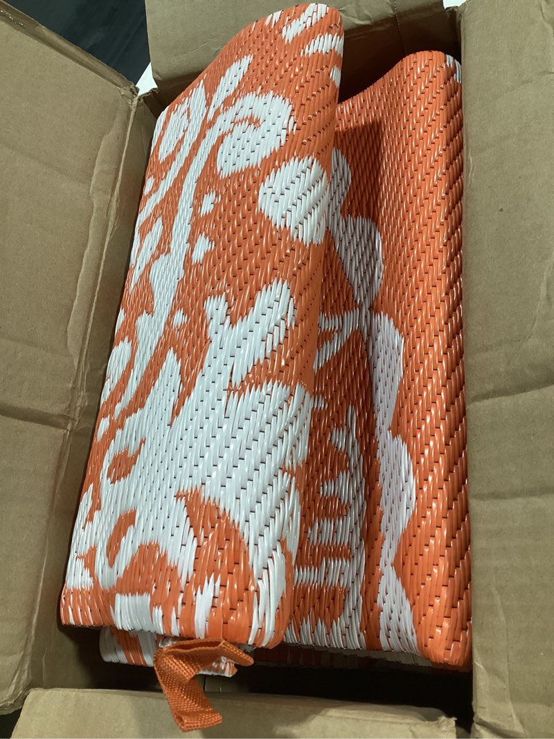 Condition photo showing Good Condition for capslpad 5x8 outdoor rug waterproof camel boho floral patio carpet portable plastic straw rug foldable outside carpet with carry bag for rv backyard balcony bench picnic porch, orange orange 5' x 8' (rectangular)