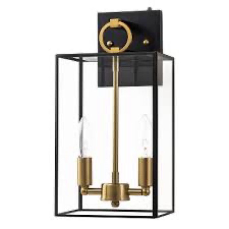 2-light Black+brass Outdoor Wall Lantern With E12 Base Socket And Clear Tempered Glass Shade