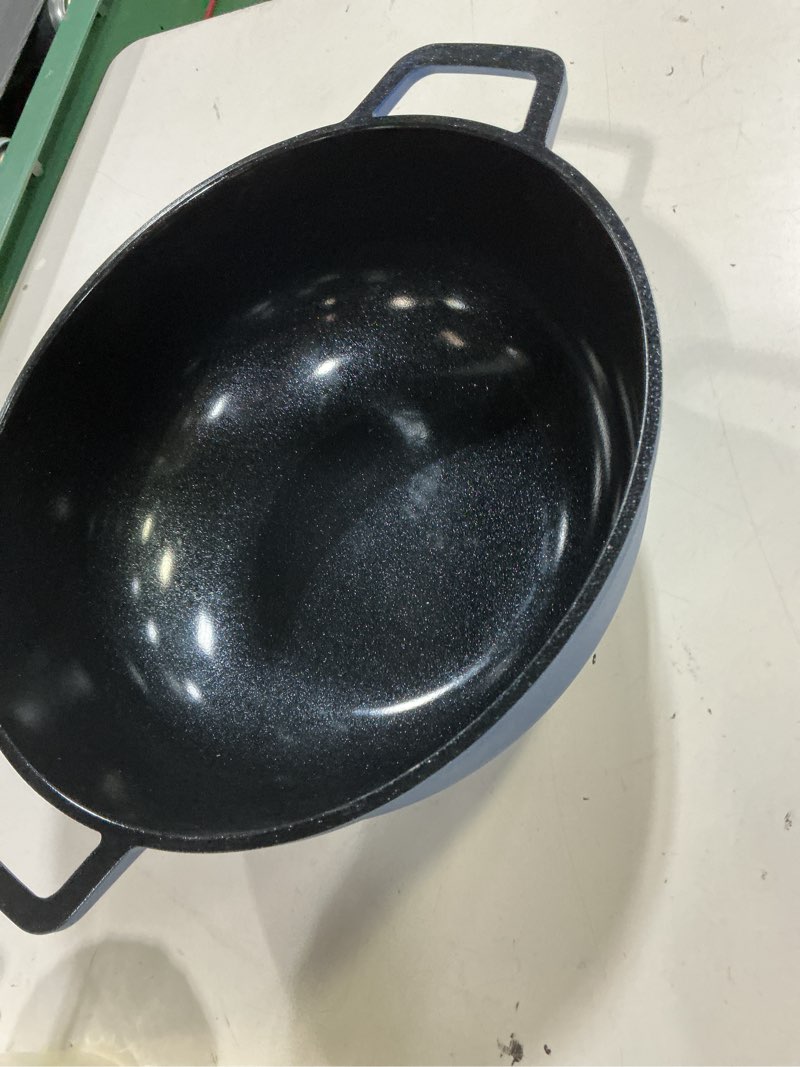 Condition photo showing As Is for le creuset balti dish 3qt cast iron wok pan agave enamel france