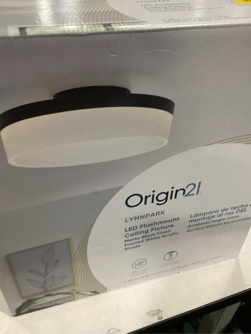 Condition photo showing As Is for Origin 21 Lynnpark 11.95-in Matte Black Indoor 1 -Light LED Flush Mount Light with Frosted Glass