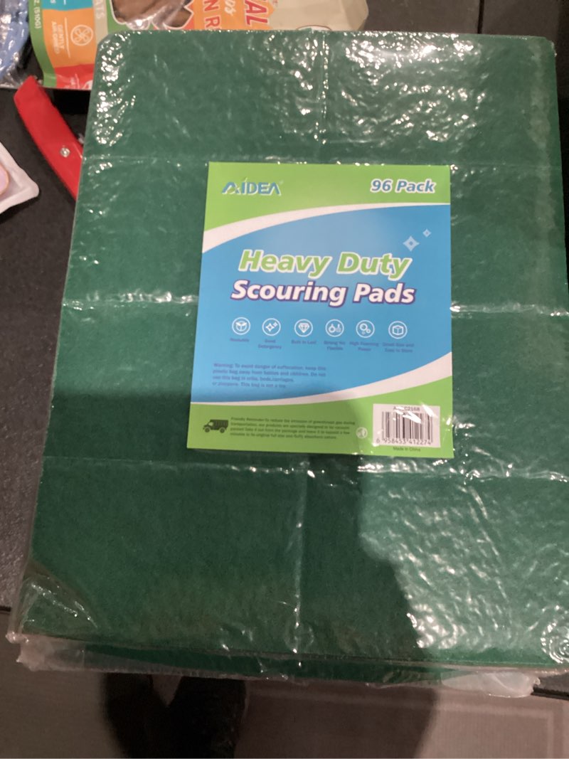 Condition photo showing New/Like New for AIDEA Heavy Duty Scouring Pads, Dish Scrubber Pads for Household and Kitchen, Multipurpose Scour Pads for Cleaning, 96 Pack, 5.5in*3.5in 96PK Green