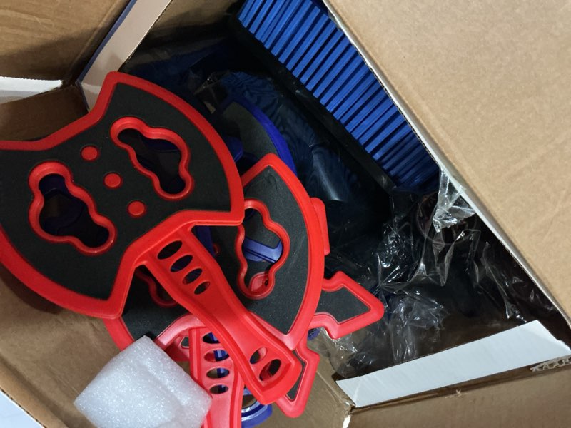 Condition photo showing Good Condition for family axe throwing game for backyard fun | safe bristle target set with 4 axes & 4 darts for kids & adults | lightweight & portable for carnival, camping, party and indoor/outdoor games blue