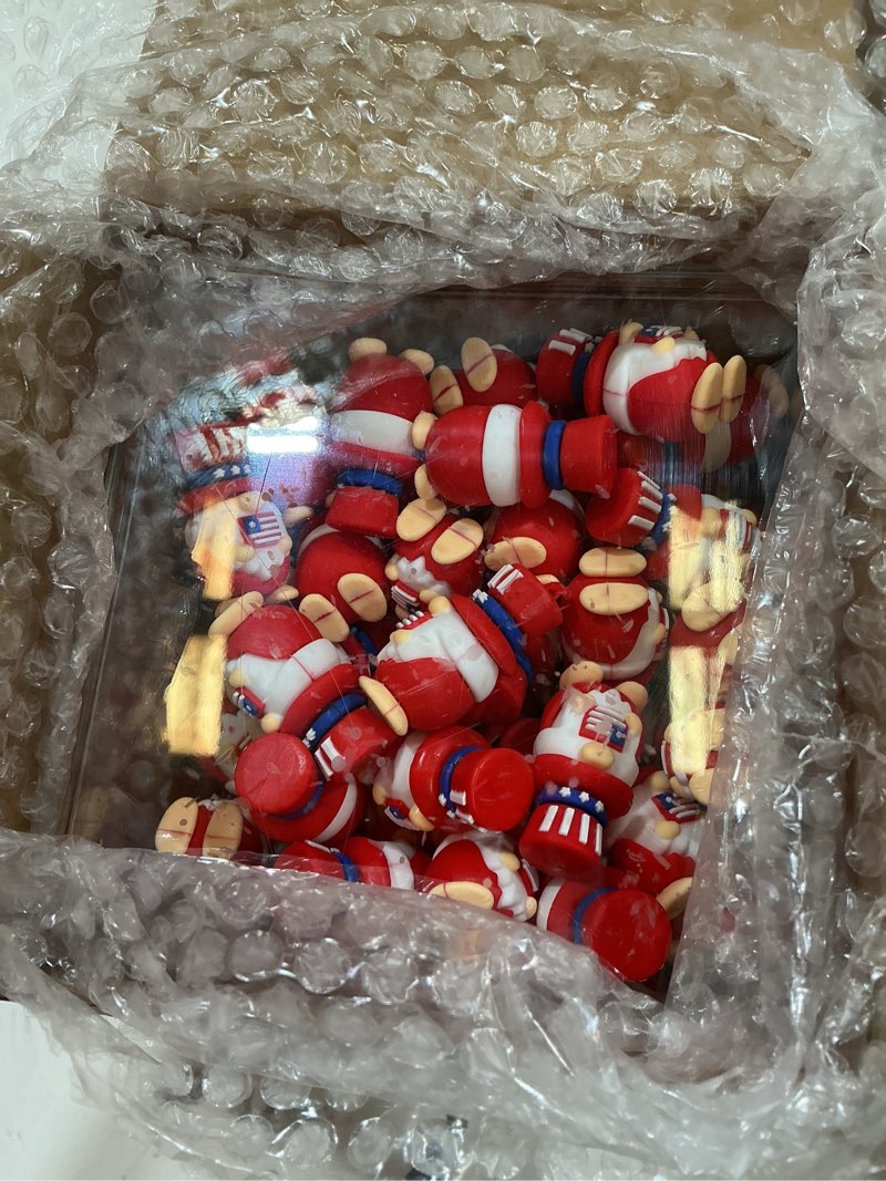 Condition photo showing Good Condition for 50 pcs 4th of july mini gnomes set with acrylic display box, 1.4 inch patriotic gnome figures, red white blue usa flag mini ornaments for independence day party favors & table decor flag gnome medium box 50