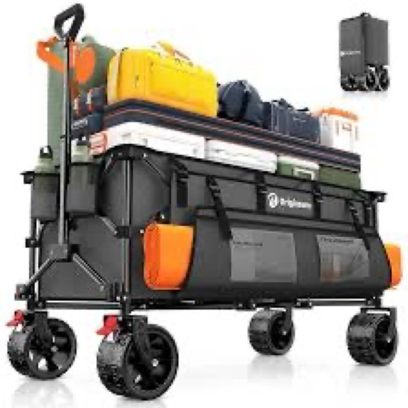 48" l folding beach wagon cart foldable, 560lbs weight capacity 300l heavy duty collapsible wagons w