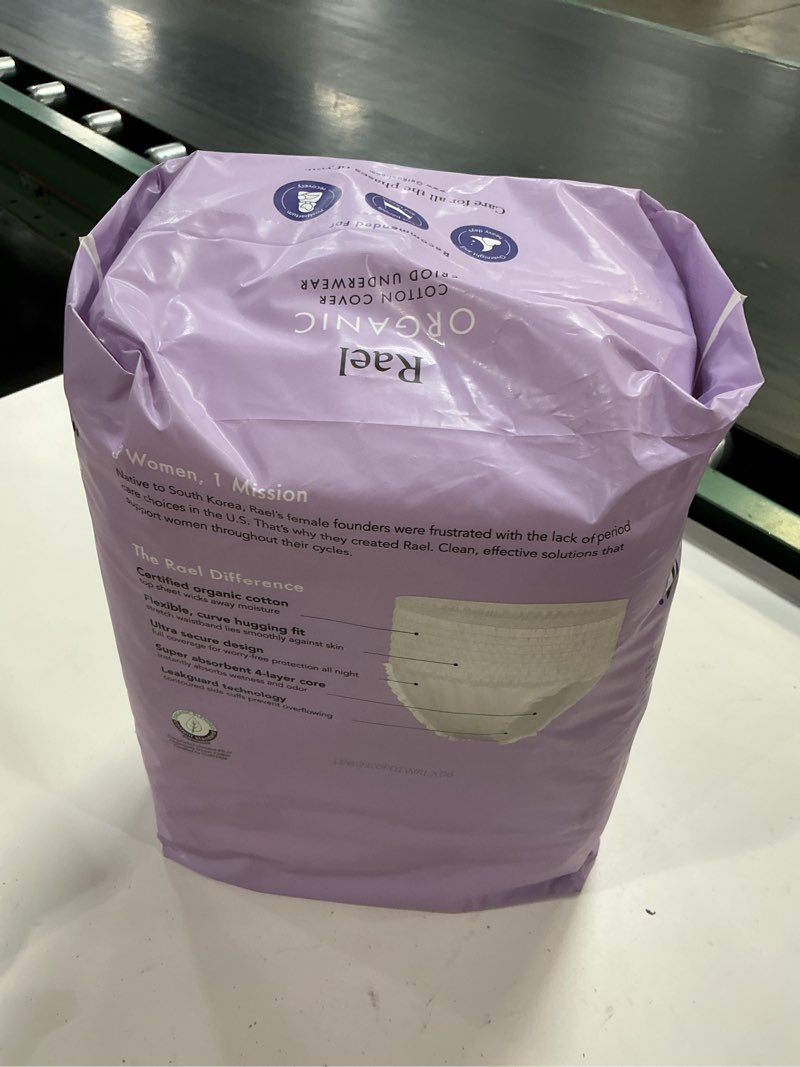Condition photo showing New/Like New for rael disposable underwear for women, organic cotton cover - postpartum essentials, leak locker, unscented, maximum coverage (size l-xl, 20 count) overnight panty style (l-xl) 20 count (pack of 1)