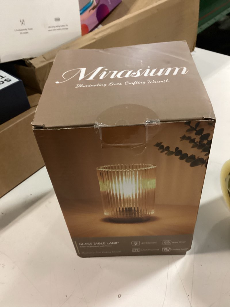 Condition photo showing New/Like New for Battery Operated Lamp, Cordless Table Lamp with Timer, Desk Bedside Lamps with LED Warm Light, Glass Small Table Lamp for Bedroom, Bathroom, Living Room, Home Decor - Amber Amber 1
