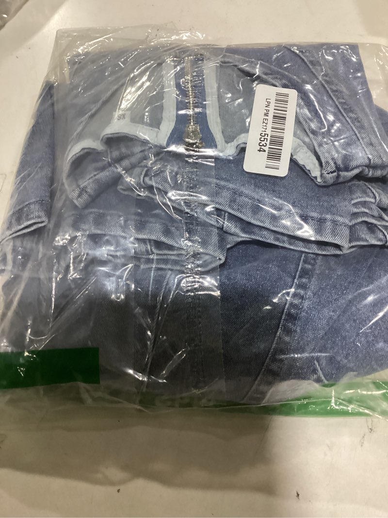 Conshvi Denim Dress for Women 2025 Fall Long Sleeve Crewneck Denim Mini Dress Cute Ruffle Swing A Li