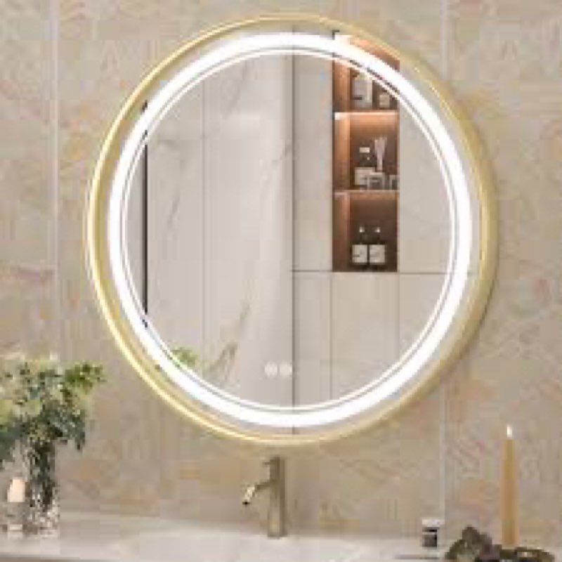 Lawnmount Round Vanity Mirror LED Lighted Metal Wall Mirror Dimmable Bathroom Mirror