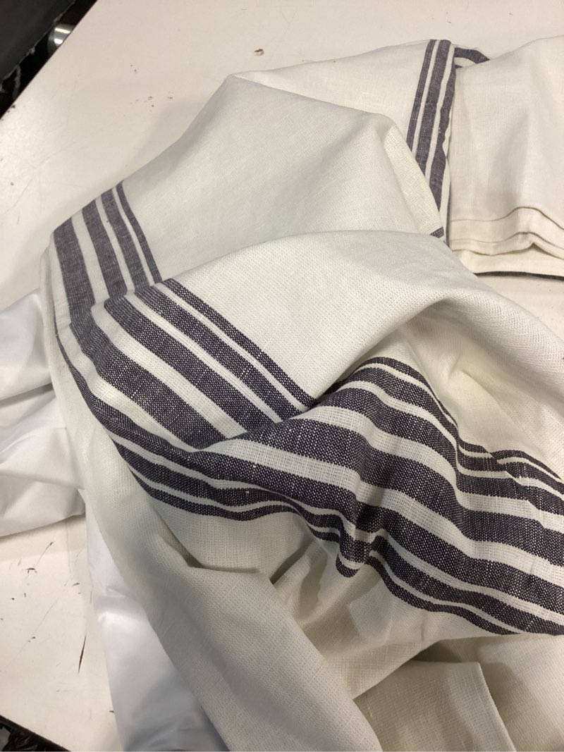Condition photo showing Good Condition for coastal stripe linen cotton curtain - single panel white/navy 48x108